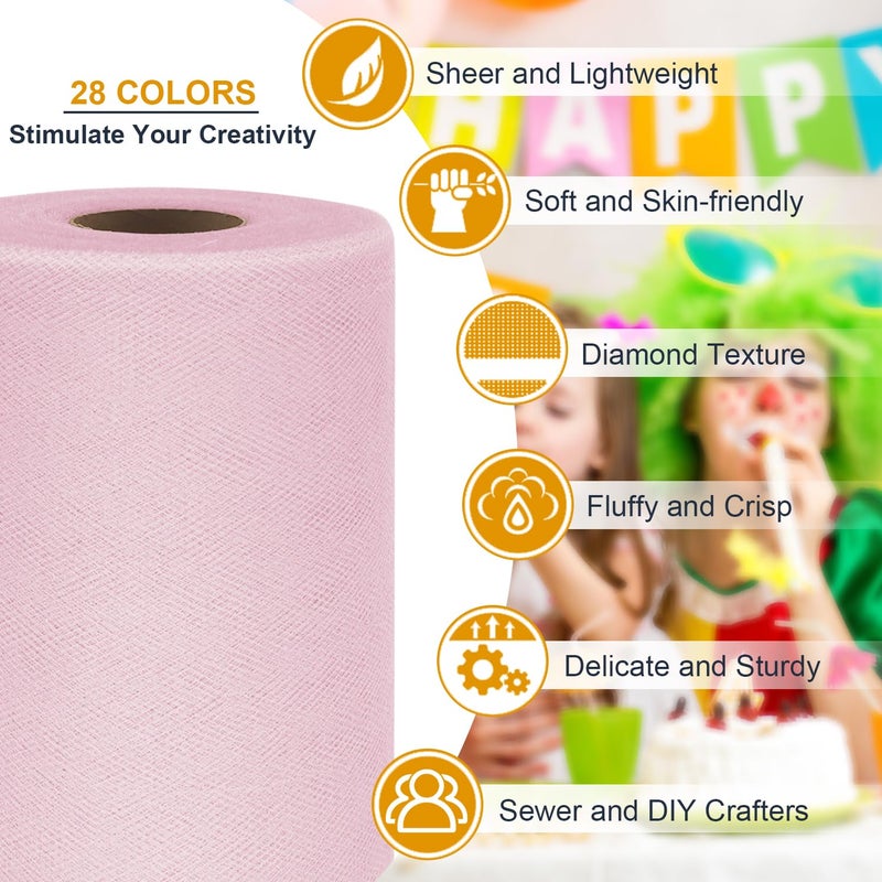 Ableme Deco Tulle Fabric Roll 6 Inch by 100 Yards (300 ft) Tulle Ribbon Sheer Mesh Netting for DIY Tutu Skirt Gift Wrapping Wedding Baby Shower Birthday Halloween Party Decorations Crafts, 34 Colors (Lt Pink) - Image 3